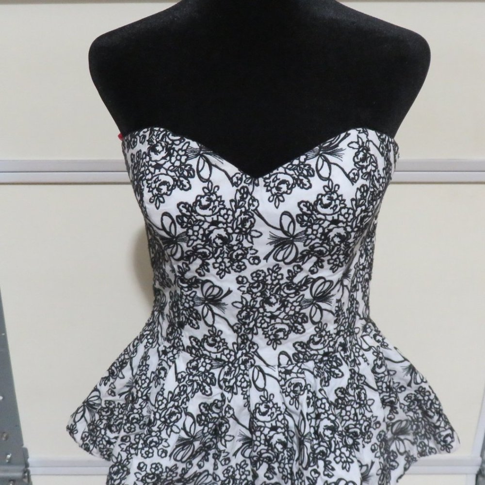 Stunning Betsey Johnson Black Tulle & White Embroidered Strapless Cocktail dress - Picture 2 of 14